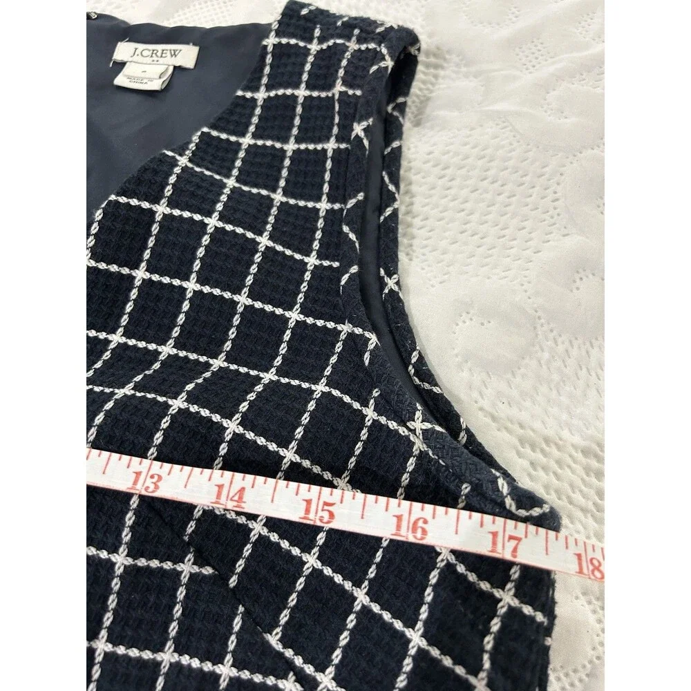 J. Crew Womens 6 Navy Blue And White Check V-Neck Sleeveless Dress Lined Zipper